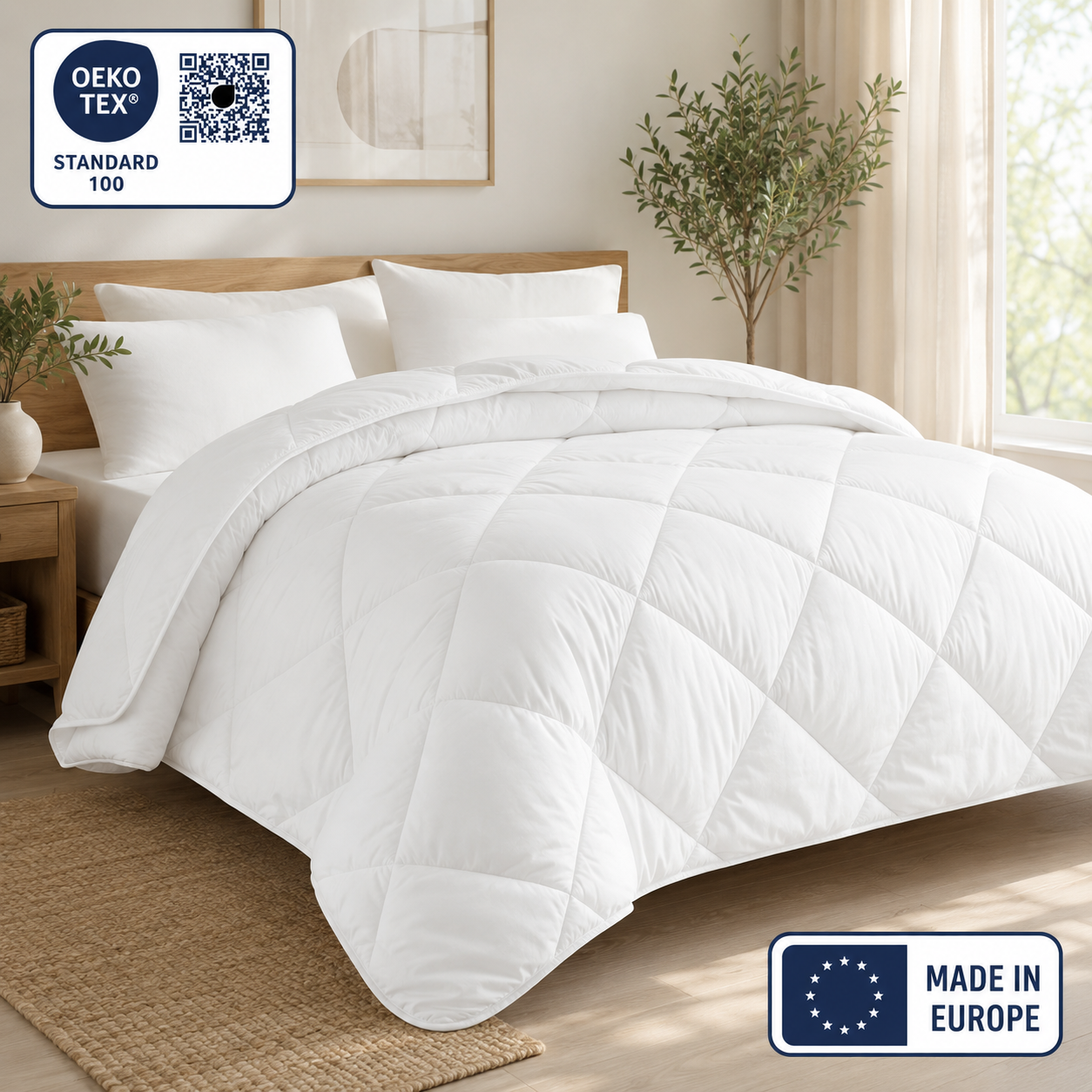 Premium Steppdecke – 4-Jahreszeiten, Doppelseitig, Hypoallergen