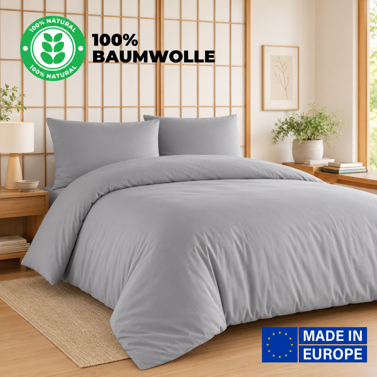 Premium Bettwäsche Set aus 100% Baumwolle Renforcé (Naturfaser) & Kissenbezug