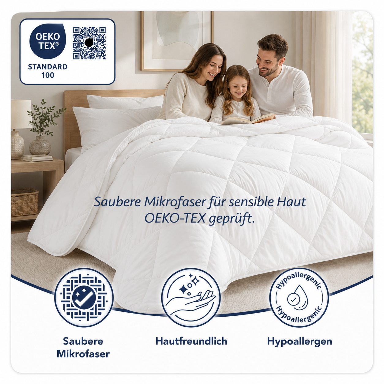 Premium Steppdecke – 4-Jahreszeiten, Doppelseitig, Hypoallergen