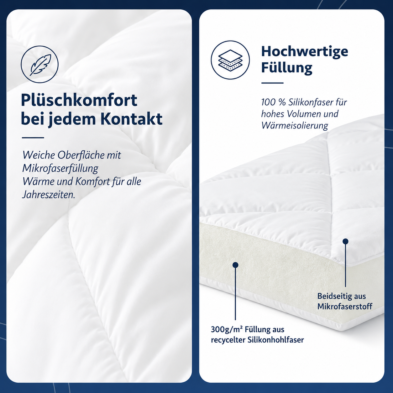 Premium Steppdecke – 4-Jahreszeiten, Doppelseitig, Hypoallergen