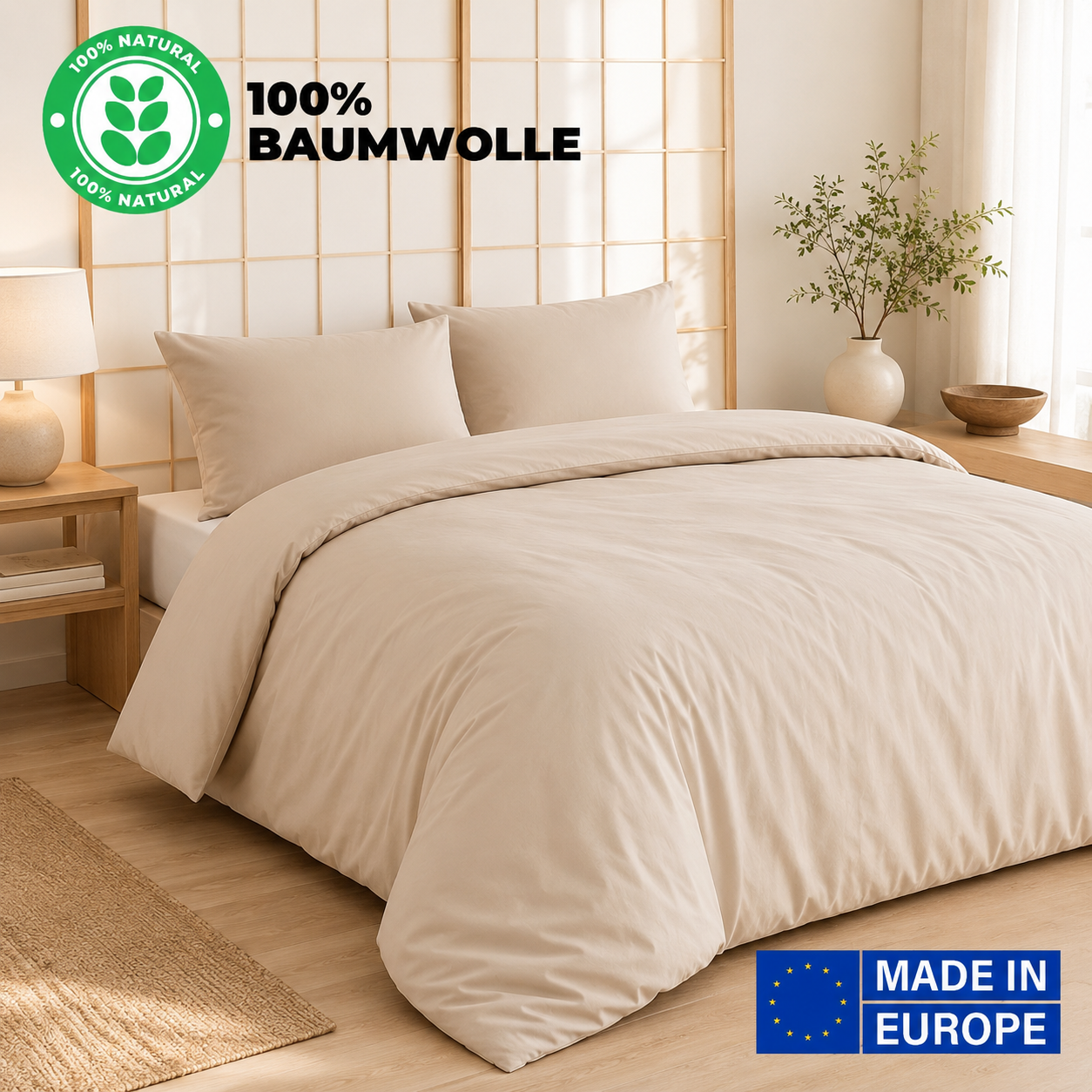 Premium Bettwäsche Set aus 100% Baumwolle Renforcé (Naturfaser) & Kissenbezug