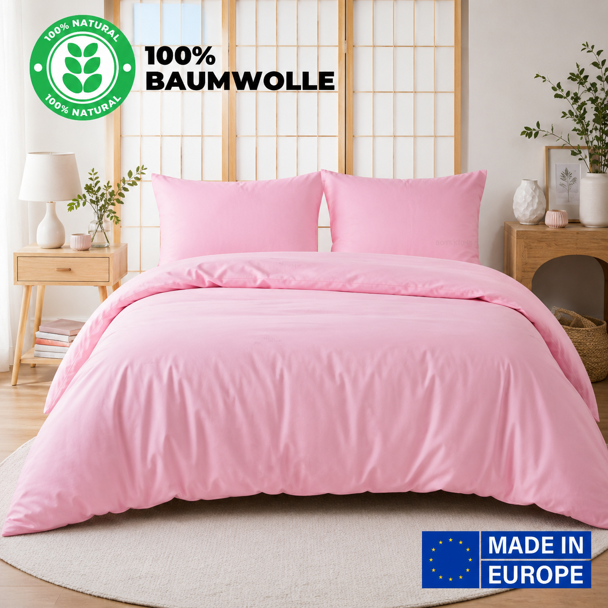 Premium Bettwäsche Set aus 100% Baumwolle Renforcé (Naturfaser) & Kissenbezug