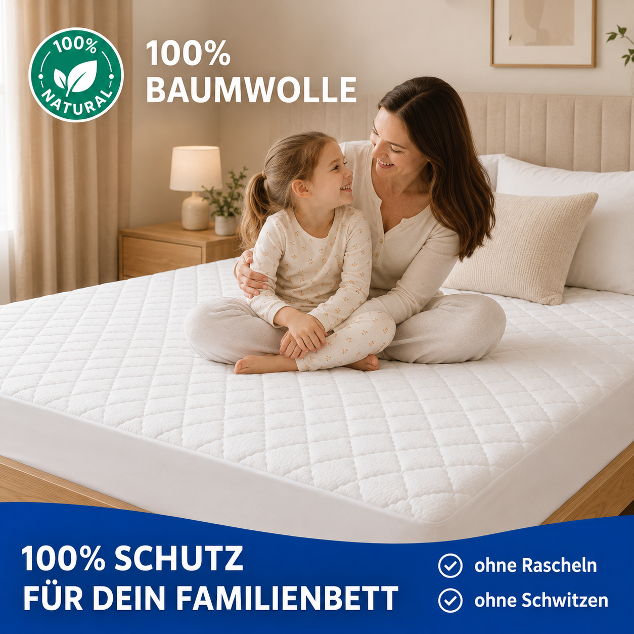 Matratzenschoner Gesteppt 100 % Baumwolle Renforcé (Naturfaser)
